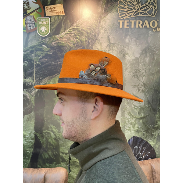 Pălărie TETRAO - portocaliu cu curea de piele și pene – uni 5